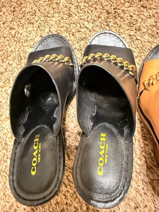 Coach Leather Chain-Trim Mules in Orange and Black - Picture 7 of 8